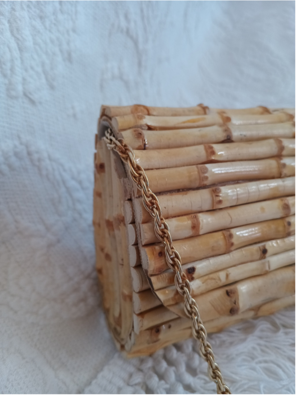 Ann Taylor Classic Bamboo Minaudière Clutch vintage 90s fun kitsch natural wood - Picture 3 of 11